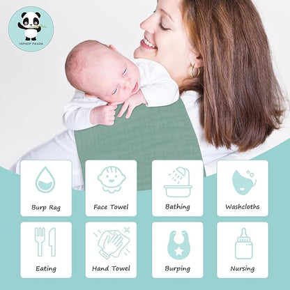 HIPHOP PANDA 10 Pack 6-Layers Muslin Burp Cloths Large - Durable 100% Cotton - Baby Essentials Extra Absorbent and Soft Boys & Girls Rags for Newborn Registry (Green, 20" X10")