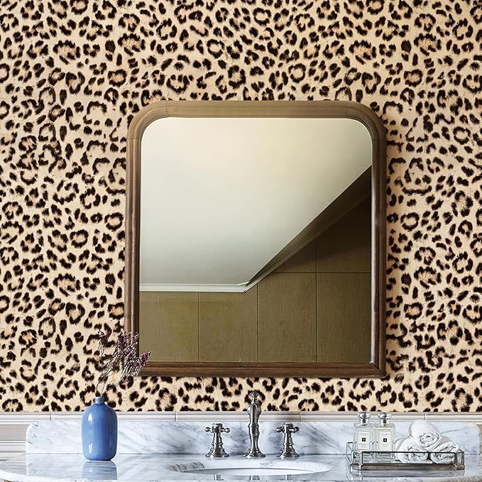 HueBurst Leopard Peel and Stick Wallpaper 17.3"x120" Cheetah Contact Paper Self Adhesive Brown Wallpaper Removable Waterproof Art DIY Wall Decor for Bedroom Living Room (14.4sq.ft.)