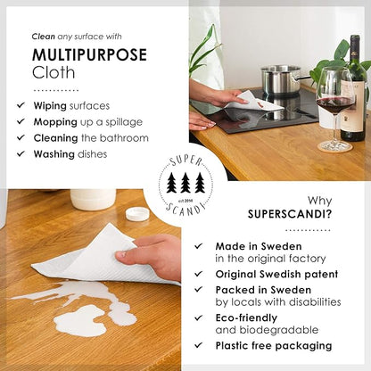SUPERSCANDI 5 Pack Swedish Dishcloths for Kitchen - 100% Biodegradable & Compostable Reusable Paper Towels Washable, Food-Safe & Without Plastic - Dish Rags Suitable for Any Surface, Artdeco Coral
