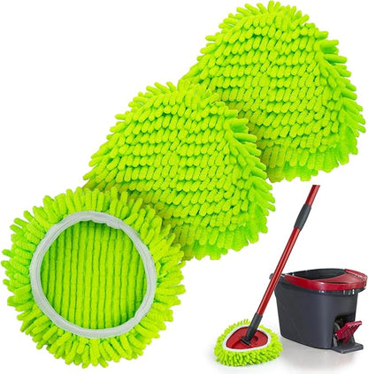 Chenille Duster Mop Head Compatible with O Cedar Mop Easywring 1-Tank System, Microfiber Chenille Mop Pads Spin Mop Refill for Dry & Wet Use, 3 Pack