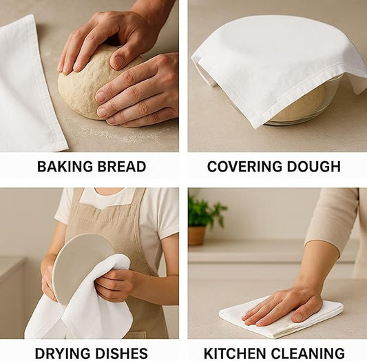 Flour Sack Tea Towel for Crafts | Kitchen Dish Cotton Blank Towel for Embroidery | Baking Bread Proofing Linen Cover | Thick Absorbent Quick Dry | 3 Pack 28"x28" White