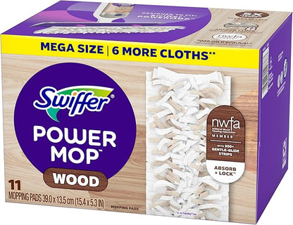 Swiffer PowerMop Wood Mopping Pad Refills for Floor Cleaning, 11 Count