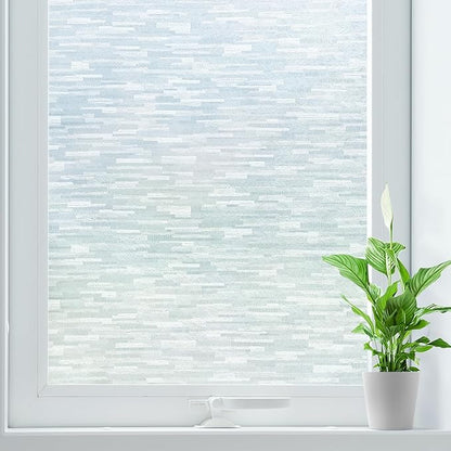 rabbitgoo Window Privacy Film, Frosted Glass Window Film Static Cling Covering, Non Adhesive Privacy Clings Vinyl, Removable Frosting Sticker for Home Decoration, White, 17.5 x 157.4 Inches