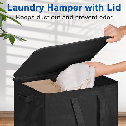 Slim Laundry Hamper with Lid and Wheels, Small Rolling Laundry Basket with Handle for Small Spaces, Tall Dirty Clothes Hampers for Dorm, Bathroom and Bedroom, 95L Black