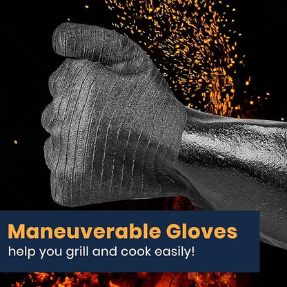 GEEKHOM 14-Inch Heat Resistant Gloves 932°F for BBQ Grilling, Waterproof Long Sleeve Anti-Slip Cooking Gloves – Textured Grip Protection