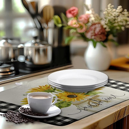 Summer Sunflower Dish Drying Mats for Kitchen Counter Spring Sunshine Kitchen Dishes Dryer Pad Flowers Absorbent Dish Mat Microfiber Washable Foldable Reusable Large 18x24 in