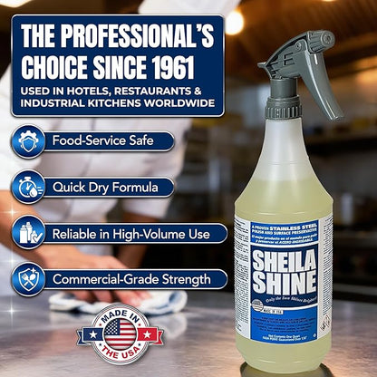 Sheila Shine 32oz Stainless Steel Cleaner and Polish - Cleans, Polishes & Protects Kitchen Appliances, Refrigerators, Sinks, Ovens & Grills - Leaves Streak Free Shine - Stainless Steel Spray Cleaner