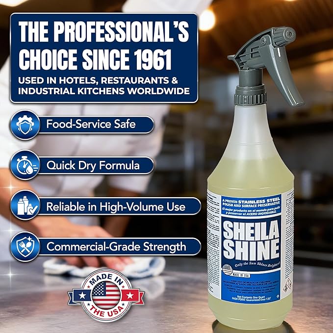 Sheila Shine Stainless Steel Cleaner & Polish – 1 Quart (32 fl oz) – Removes Fingerprints, Protects & Restores Shine on Stainless Steel, Chrome & Metal Surfaces