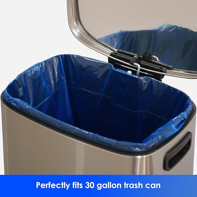 HygiCare 30 Gallon Recycling Trash Bags, Unscented 120 Count Drawstring Garbage Bags, Pre-Separated, Ultra Strong, Leakproof, Sturdy, Translucent Blue