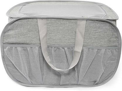Collapsible Laundry Baskets, Tear Proof Pop Up Laundry Hamper with Lid, Dual Handles Durable Foldable Laundry Basket, Easy to Carry Laundry Hamper for Home, Laundry Room, Bedroom, Dorm, Travel Grey
