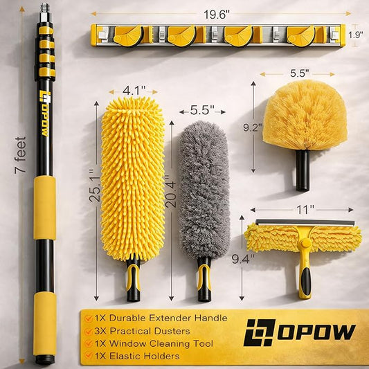 36 Foot High Ceiling Duster Kits with 7-30ft Heavy Duty Extension Pole, High Reach Duster for Cleaning,Microfiber Feather Duster,Cobweb Duster,Ceiling Fan Duster,Window Squeegee & Cleaner