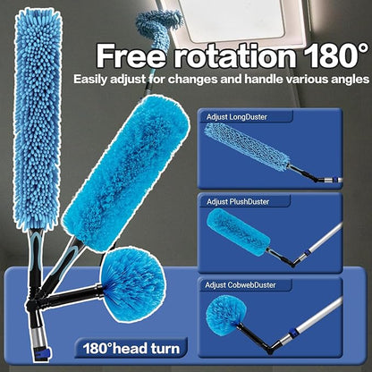 26FT High Reach Duster Cleaning Kit with 5-20 FTExtension Pole, High Ceiling Fan Cleaner Duster Tool for Fan Blades, Extendable Reusable Cobweb, Feather, Window Cleaning Squeegee Kit (20FT)