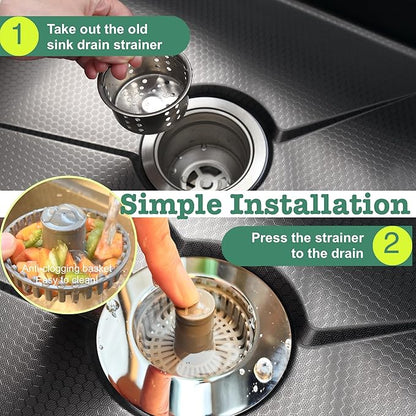 Kitchen Sink Drain Strainer, Sink Strainer, 3 in 1 Kitchen Sink Stopper, Sink Drain Stopper with an Extra Anti-Clog Sink Strainer Basket for Standard 3-1/2" Drain, Brass Material Electroplated Chrome