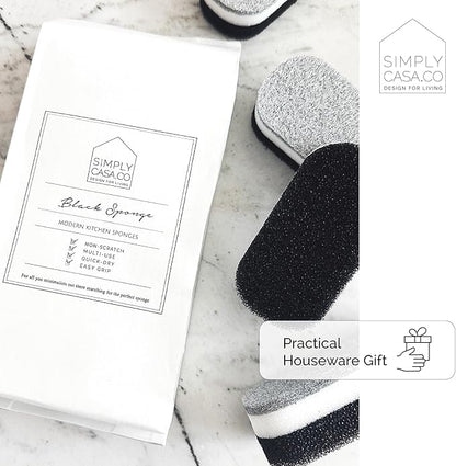 Kitchen Dish Cleaning Sponges - Pack of 6 | Non-Scratch & Fast-Drying | Reusable Scrubbers for Kitchen & Household Use | Stylish Black & White Design