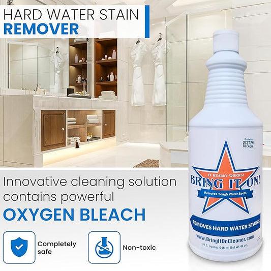 BRING IT ON! CLEANER Hard Water Stain Remover 32 Oz| Soap Scum, Calcium, Lime Scale, Remover for Shower Door, Tile, Glass, Fiberglass, Bathroom, Sink, Stone, Door