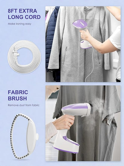 Reemix Steamer for Clothes, Folding Handheld Design Garment Wrinkles Remover, 20g/min Strong Penetrating Steam, 25-Sec Fast Heat-up, for Home, Office and Travel (Pink)