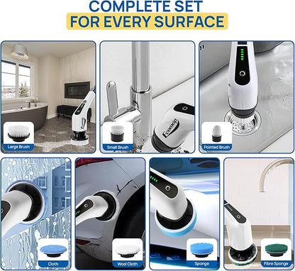 2025 Upgraded Electric Spin Scrubber – Shower Scrubber with Long Handle, Cordless Electric Cleaning Brush, 400 RPM Dual-Speed, IPX5 Waterproof, 90-Min Runtime, 8 Brush Heads for Powerful Cleaning