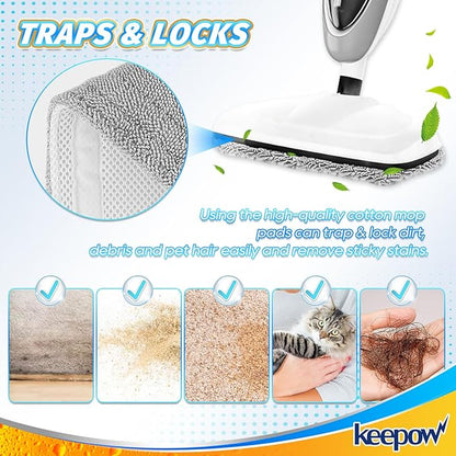 KEEPOW Steam Mop Pads Compatible with GorFanty GF-6610B/GF-6610, Compatible with Mxnsewr, Fit for Neugo NE033/NE033M Steamer Mop, Microfiber Absorbent Steam Mop Replacement Pads for Multi-Surface