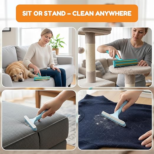 3 In 1 Carpet Rake for Pet Hair Removal Tool with Long & Short Handle and Rubber Detail Brush, Carpet Brush for Pet Hair, Deep Cleaning Pet Hair Removal Broom for Carpets Couches Rug Furniture