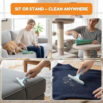 3 In 1 Carpet Rake for Pet Hair Removal Tool with Long & Short Handle and Rubber Detail Brush, Carpet Brush for Pet Hair, Deep Cleaning Pet Hair Removal Broom for Carpets Couches Rug Furniture