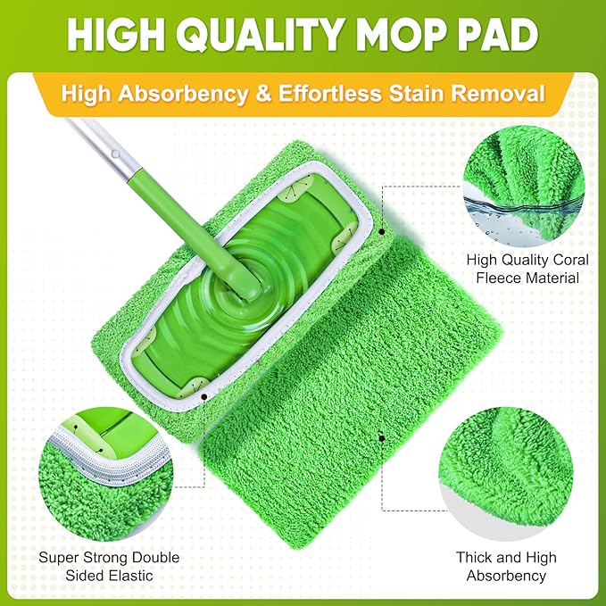 18-Pack Reusable Mop Pads Compatible with Swiffer Sweeper Mop - 100% Coral Fleece Washable Refills - Microfiber Dry & Wet Sweeping Cloths for Multi-Surface/Hardwood Floor Cleaning