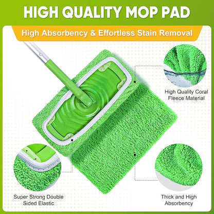 18-Pack Reusable Mop Pads Compatible with Swiffer Sweeper Mop - 100% Coral Fleece Washable Refills - Microfiber Dry & Wet Sweeping Cloths for Multi-Surface/Hardwood Floor Cleaning