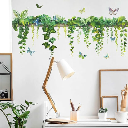 Nature Green Plants Peel and Stick Wall Decals Wallpaper, Removable Wall Decals Shelves Green Plants Vinyl Art Wall Stickers & Murals for Living Room Kitchen Bathroom Decoration (B-Green)