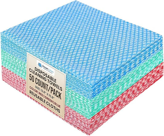 50 Count Disposable Cleaning Cloths - 13.8"x15.8" Kitchen Soft Absorbent Multipurpose Household Cleaning Towels, Cleaning Cloths for Stove Bathroom Handy Wipes, Multi-Color
