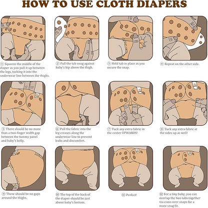 Mama Koala 3.0 Pocket Cloth Diapers for Babies with AWJ Lining, 6 Pack with 6 5-Layer Natural Cloth Diaper Inserts - Reusable and Washable Pocket Diapers(A-Love Animals)