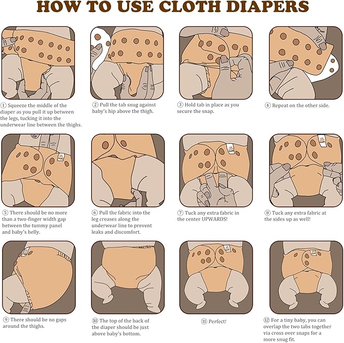 Mama Koala 3.0 Pocket Cloth Diapers for Babies with AWJ Lining, 6 Pack with 6 5-Layer Natural Cloth Diaper Inserts - Reusable and Washable Pocket Diapers(A-Desert Oasis)