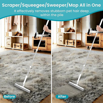 Carpet Rake for Pet Hair Removal Tool, 60” Adjustable Long Handle Pet Carpet Brush, Reusable Carpet Scraper Dog cat Hair Remover for Carpets, Rugs, Mats, and Stairs