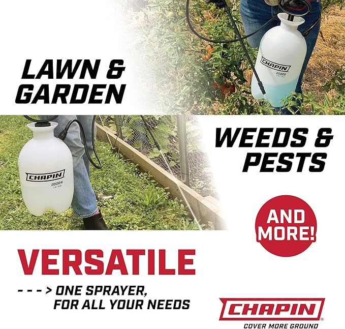 Chapin 20005 Pump Sprayer, 2‑Gallon, Lawn & Garden, Translucent Poly Tank, Funnel‑Top, SureSpray Anti‑Clog Filter, Adjustable Cone Nozzle & 34" Hose for Fertilizer, Weed & Pest Application