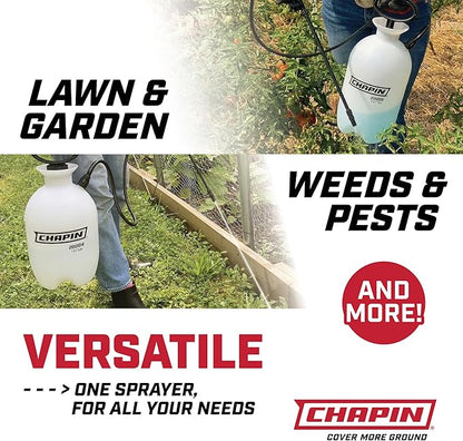 Chapin 20005 Pump Sprayer, 2‑Gallon, Lawn & Garden, Translucent Poly Tank, Funnel‑Top, SureSpray Anti‑Clog Filter, Adjustable Cone Nozzle & 34" Hose for Fertilizer, Weed & Pest Application