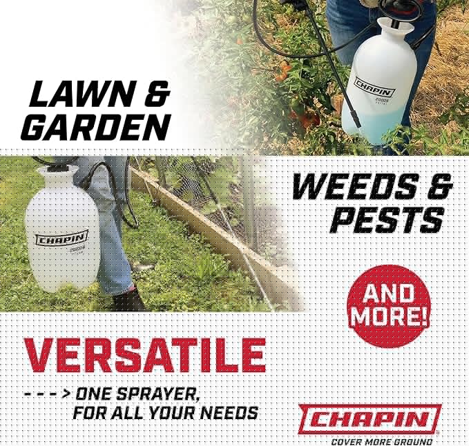 Chapin 20006 Pump Sprayer, 3‑Gallon, Lawn & Garden, Translucent Poly Tank, Funnel‑Top, SureSpray Anti‑Clog Filter, Adjustable Cone Nozzle & 34" Hose for Fertilizer, Weed & Pest Application