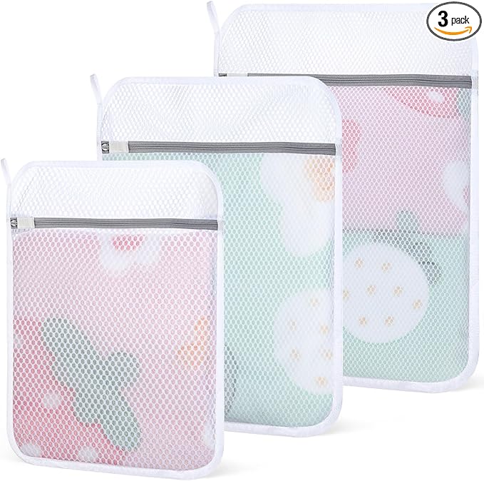 Dntorx 3 PCS Durable Honeycomb Mesh Laundry Bags for Delicates with Zipper, Reusable Laundry Bag Mesh Wash Bags for Washing Machine for Clothes, Shoes, Socks, Underwear, Bra (M + L + XL, White)
