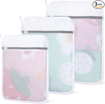 Dntorx 3 PCS Durable Honeycomb Mesh Laundry Bags for Delicates with Zipper, Reusable Laundry Bag Mesh Wash Bags for Washing Machine for Clothes, Shoes, Socks, Underwear, Bra (M + L + XL, White)