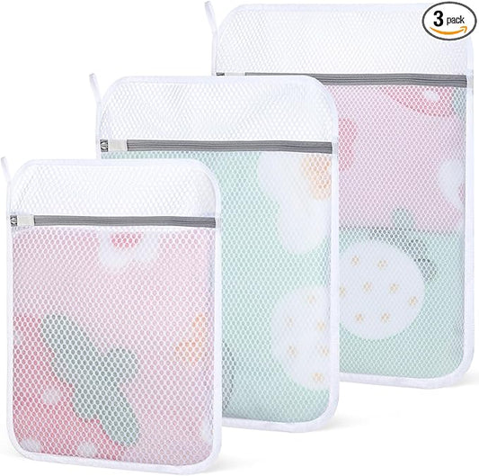Dntorx 3 PCS Durable Honeycomb Mesh Laundry Bags for Delicates with Zipper, Reusable Laundry Bag Mesh Wash Bags for Washing Machine for Clothes, Shoes, Socks, Underwear, Bra (M + L + XL, White)