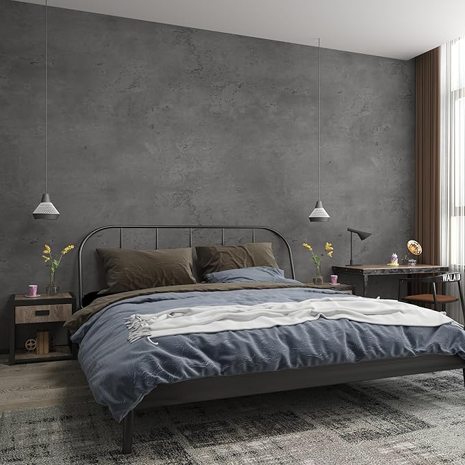 3yecao 24"×197" Thick Dark Grey Black Concrete Wallpaper Waterproof Charcoal Gray Cement Wallpaper Peel and Stick Matte Textured Self Adhesive Concrete Contact Paper for Bedroom Gym Living Room Walls