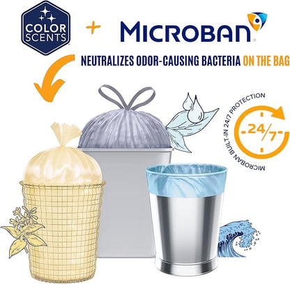 Color Scents Tall Kitchen Trash Bags - 13 Gallon, 20 Bags (1 Pack of 20 Bags), Drawstring - White bag in Lavender + Sage Scent with Microban
