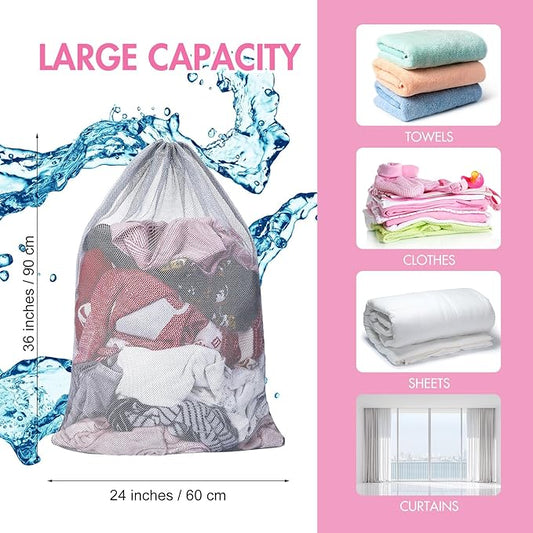 Berlune Large Mesh Laundry Bags, 24 x 36 Inch Bulk Wash Set with Drawstring for Commercial Use, Dorms, Vacation Rentals, Laundromats, Apartments & Facilities(Gray,30)