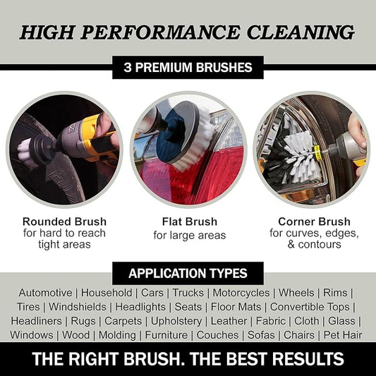 Drillbrush Car Detailing Kit | Drill Brush Set – Soft Bristle Power Scrubber Attachments for Cleaning Car Interior, Upholstery, Carpet, Seats, Wheels, Rims, Dash, Console, and Trim - Nylon Scrub Brush