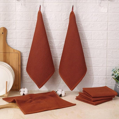 Kitinjoy 100% Cotton Kitchen Dish Cloths (12 X 12 Inches, Rust), 8 Pack Waffle Weave Ultra Soft Absorbent Dish Towels for Drying Dishes Quick Drying Kitchen Towels Dish Rags