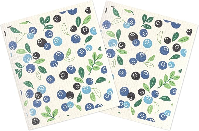 MÜkitchen Premium Eco Sponge Dish Cloth | Highly-Absorbent Kitchen Cloth for Cleaning and Drying Dishes | Machine Washable and Reusable | Set of 2 | (Blueberries)