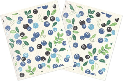 MÜkitchen Premium Eco Sponge Dish Cloth | Highly-Absorbent Kitchen Cloth for Cleaning and Drying Dishes | Machine Washable and Reusable | Set of 2 | (Blueberries)