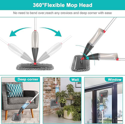 Spray Mop for Floor Cleaning with 3pcs Washable Pads - Wet Dry Microfiber Mop with 800 ml Refillable Bottle for Kitchen Wood Floor Hardwood Laminate Ceramic Tiles Dust Cleaning