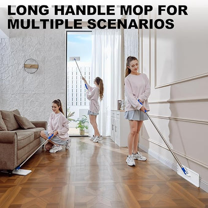 Mop and Bucket Set, Mops for Floor Cleaning with Long Handle, Squeeze Flat Mop and Bucket System, Dry & Wet Dust Mop for Household Floor Cleaning with 5 Microfiber Mops, Slate Blue