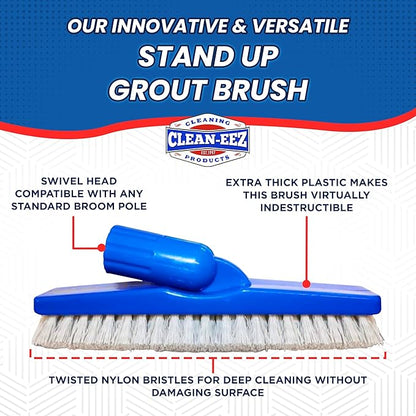 Clean-EEZ Grout Brush Combo Kit - Stand Up & Handheld V-Shaped Brushes with Curled Bristles - Easy Grout Cleaning Without Bending - Perfect for Tile, Showers & Hard-to-Reach Spots - Durable