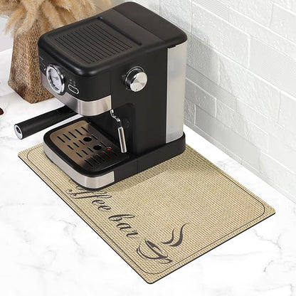 SUEH DESIGN Coffee Mat, Absorbent Dish Drying Mat 19.6 x 11.8 in Quick Dry Coffee Mat Large Drying Mats for Kitchen Counter Coffee Bar, Coffee Bar