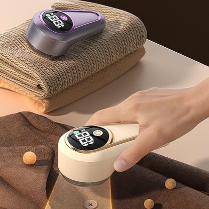 banapoy Fabric Shaver, Electric Lint Remover Portable Sweater Defuzzer, 6 Leaf Blades, Digital LED Display, Remove Pilling for Clothes, Furniture, Sweater, Blanket (Khaki)
