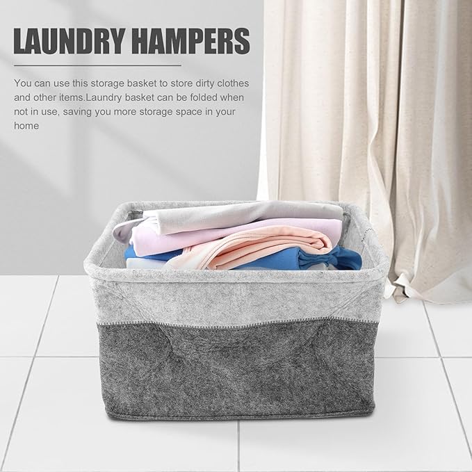 BESPORTBLE Decorative Felt Laundry Basket Collapsible Clothes Organizer with Handles Multi-Color Storage Hamper for Bedroom and Home Laundry